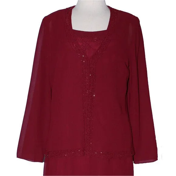 Poly USA #5120 Beaded Chiffon Mother's Gown With Jacket-Size L-BURGUNDY-NWT - Picture 11 of 11